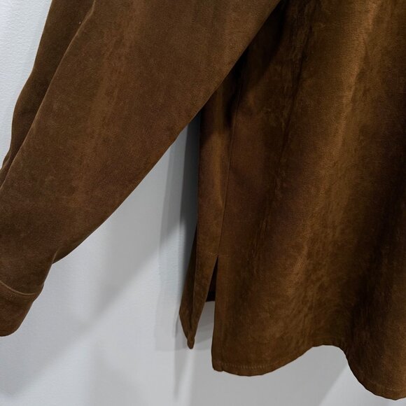Talbots Brown Microsuede Overshirt Shacket Womens L Boho Chic Western Casual - Picture 6 of 14
